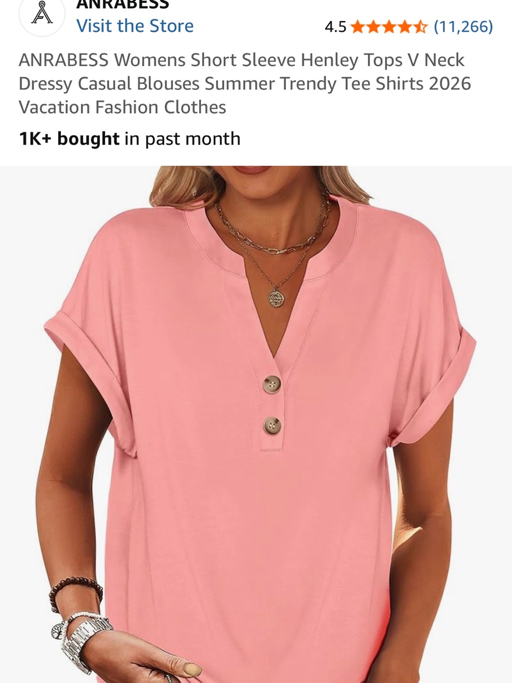 Anrabess Women's Short Sleeve Henley Top in Pink